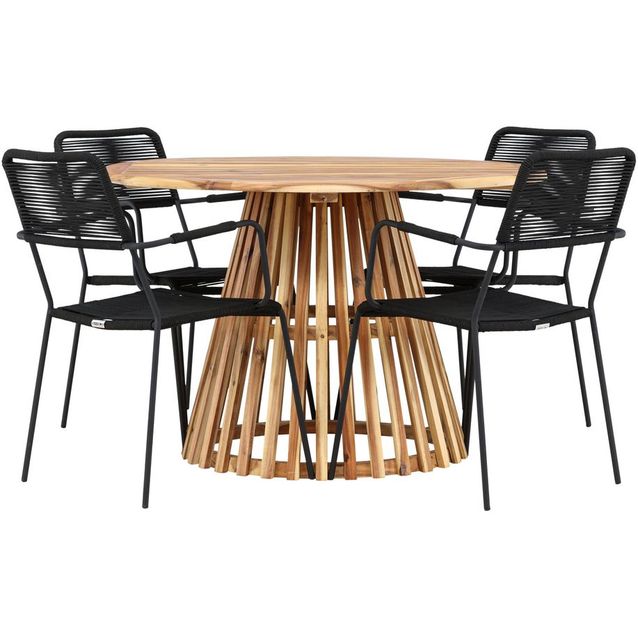 Ruokailuryhmä Venture Home, ø120cm Lumpur-pöytä + 4 Lindos-tuolia, käsinojilla