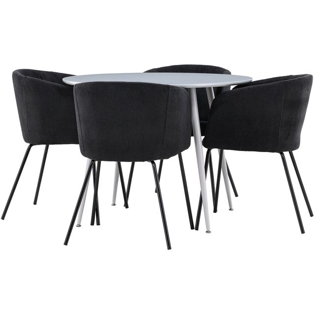 Pyöreä ruokailuryhmä Venture Home, Ø100cm Plaza-pöytä + 4 mustaa Berit-tuolia