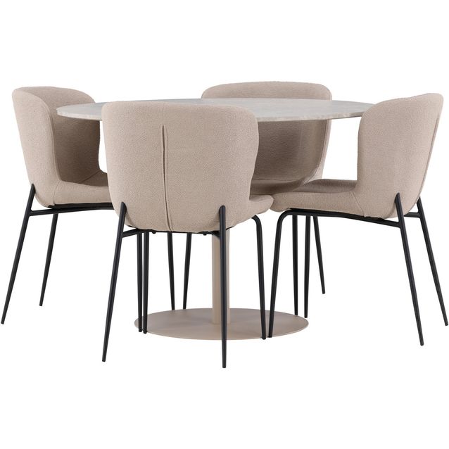 Pyöreä ruokailuryhmä Venture Home, Ø110cm beige Lycke-pöytä + 4 Modesto-tuolia