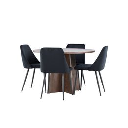 Pyöreä ruokailuryhmä Venture Home, Ø110cm ruskea Bootcut-pöytä + 4 mustaa Night-tuolia, sametti