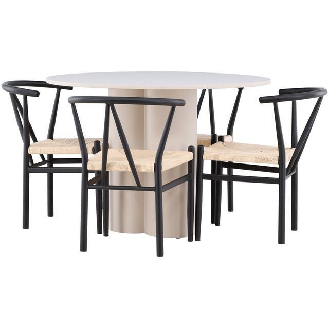 Pyöreä ruokailuryhmä Venture Home, Ø110cm Olivia-pöytä + 4 Alfons-tuolia, eri värejä