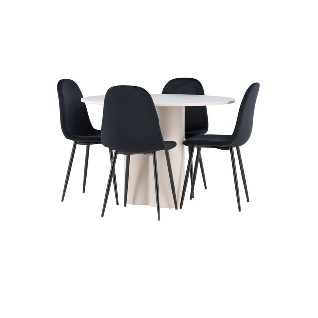 Pyöreä ruokailuryhmä Venture Home, Ø110cm Olivia-pöytä + 4 Polar-tuolia, sametti, eri värejä