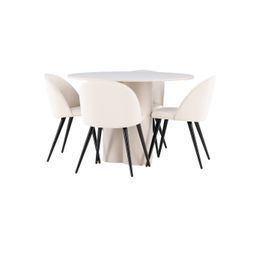 Pyöreä ruokailuryhmä Venture Home, Ø110cm Olivia-pöytä + 4 beigeä Velvet-tuolia, sametti