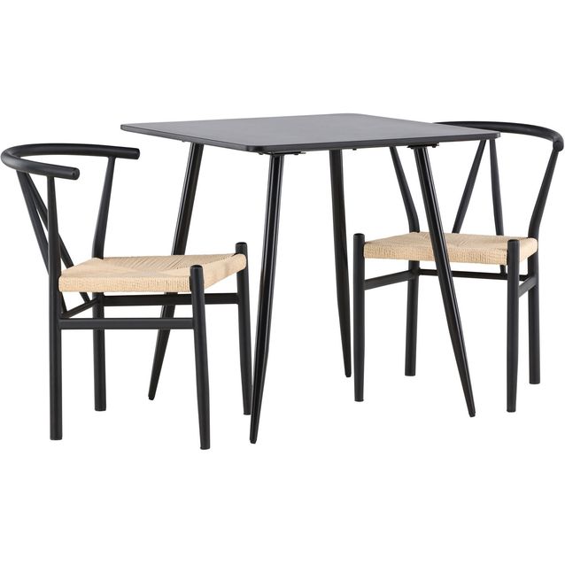 Ruokailuryhmä Venture Home, 75x75cm musta Polar-pöytä + 2 Alfons-tuolia