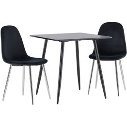Ruokailuryhmä Venture Home, 75x75cm musta Polar-pöytä + 2 musta/kromi Polar-tuolia, sametti