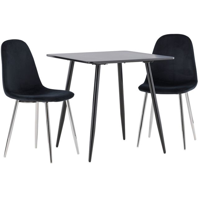 Ruokailuryhmä Venture Home, 75x75cm musta Polar-pöytä + 2 musta/kromi Polar-tuolia, sametti
