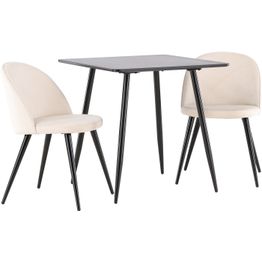 Ruokailuryhmä Venture Home, 75x75cm musta Polar-pöytä + 2 beigeä Velvet-tuolia, sametti