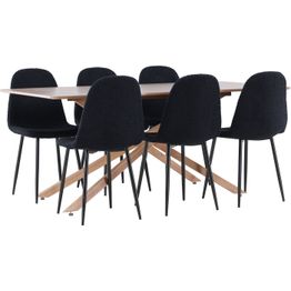 Ruokailuryhmä Venture Home, 180x90cm ruskea Piazza-pöytä + 6 mustaa Polar-tuolia