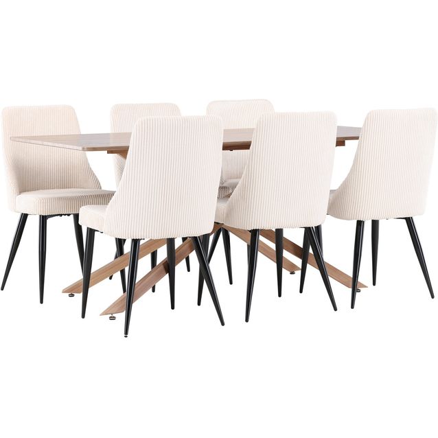 Ruokailuryhmä Venture Home, 180x90cm ruskea Piazza-pöytä + 6 beigeä Leone-tuolia