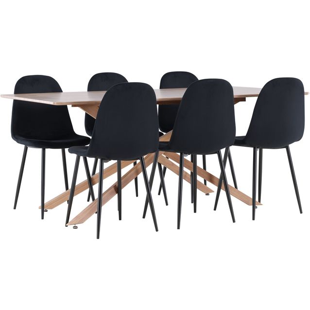 Ruokailuryhmä Venture Home, 180x90cm ruskea Piazza-pöytä + 6 Polar-tuolia, sametti