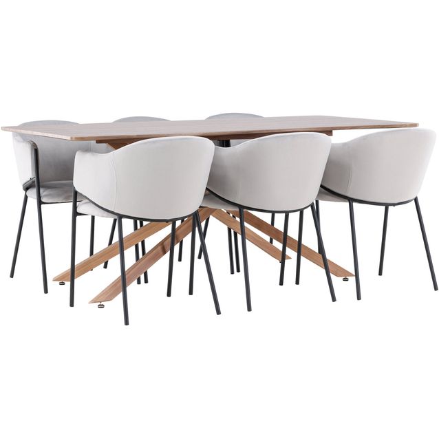 Ruokailuryhmä Venture Home, 180x90cm ruskea Piazza-pöytä + 6 Evelina-tuolia