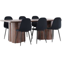 Ruokailuryhmä Venture Home, 210x100cm Olivia-pöytä + 6 Polar-tuolia, sametti, eri värejä