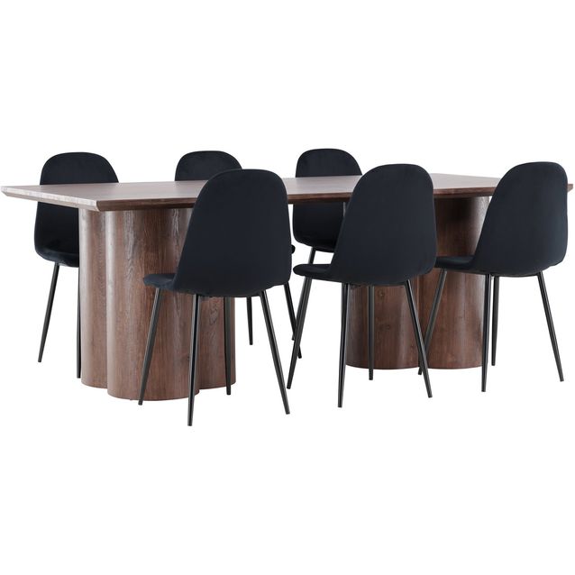 Ruokailuryhmä Venture Home, 210x100cm Olivia-pöytä + 6 Polar-tuolia, sametti, eri värejä