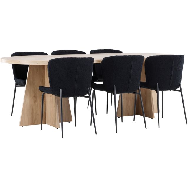 Soikea ruokailuryhmä Venture Home, 230x115cm ruskea Bootcut-pöytä + 6 Modesto-tuolia, teddy