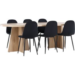 Soikea ruokailuryhmä Venture Home, 230x115cm ruskea Bootcut-pöytä + 6 Polar-tuolia, sametti