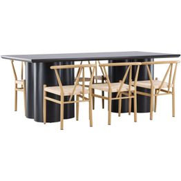 Ruokailuryhmä Venture Home, 210x100cm musta Olivia-pöytä + 6 beigeä Alfons-tuolia