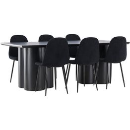 Ruokailuryhmä Venture Home, 210x100cm Olivia-pöytä + 6 mustaa Polar-tuolia, teddy
