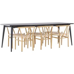 Ruokailuryhmä Venture Home, 230x85cm musta Ellis-pöytä + 6 beigeä Alfons-tuolia