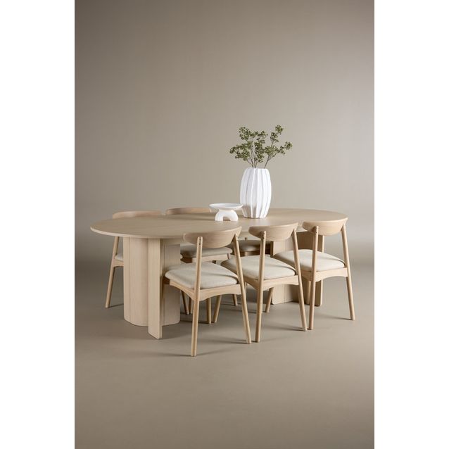 Ruokailuryhmä Venture Home, 220x100x75 cm Tyresö-pöytä ja Ven-tuolit, vaalea puu