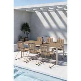 Ruokailuryhmä Venture Home, 210x90cm Etna-pöytä + 6 beigeä Bois-tuolia