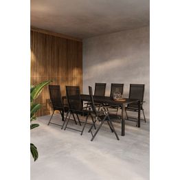 Ruokailuryhmä Venture Home, 200x90cm musta Giardini-pöytä + 6 mustaa Levanzo-tuolia