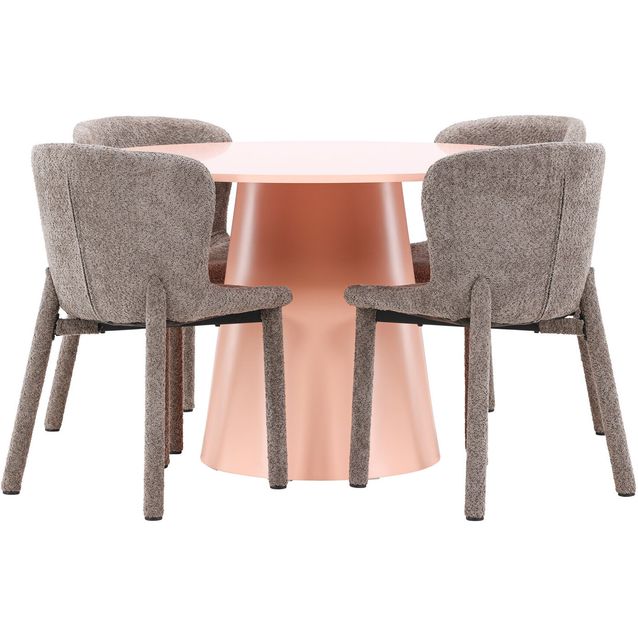 Pyöreä ruokailuryhmä Venture Home, Ø120cm Lanzo-pöytä + 4 Astoria-tuolia, bouclé, eri värejä