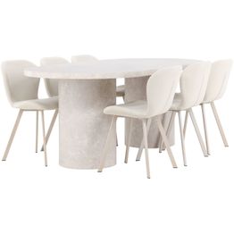 Soikea ruokailuryhmä Venture Home, 200x100cm beige Narvik-pöytä + 6 beigeä Lilja-tuolia