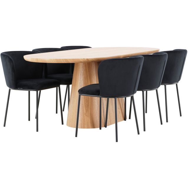 Soikea ruokailuryhmä Venture Home, 200x90cm ruskea Stjärnö-pöytä + 6 Edina-tuolia