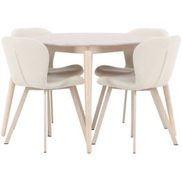 Pyöreä ruokailuryhmä Venture Home, Ø120cm vaalea Flora-pöytä + 4 beigeä Lilja-tuolia