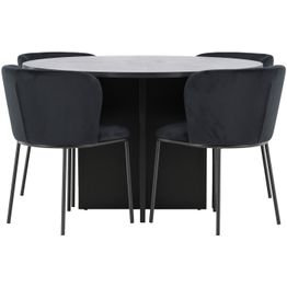 Pyöreä ruokailuryhmä Venture Home, Ø120/170x120cm Strada-pöytä + 4 Edina-tuolia, sametti, eri värejä