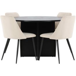 Pyöreä ruokailuryhmä Venture Home, Ø120/170x120cm Strada-pöytä + 4 beigeä Night-tuolia, sametti