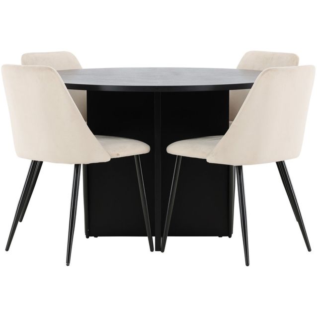 Pyöreä ruokailuryhmä Venture Home, Ø120/170x120cm Strada-pöytä + 4 beigeä Night-tuolia, sametti