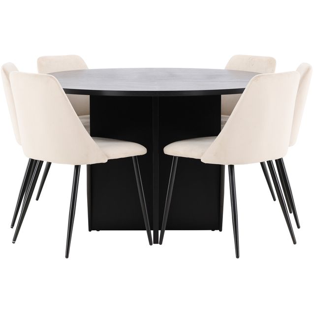 Pyöreä ruokailuryhmä Venture Home, Ø120/170x120cm Strada-pöytä + 6 beigeä Night-tuolia, sametti