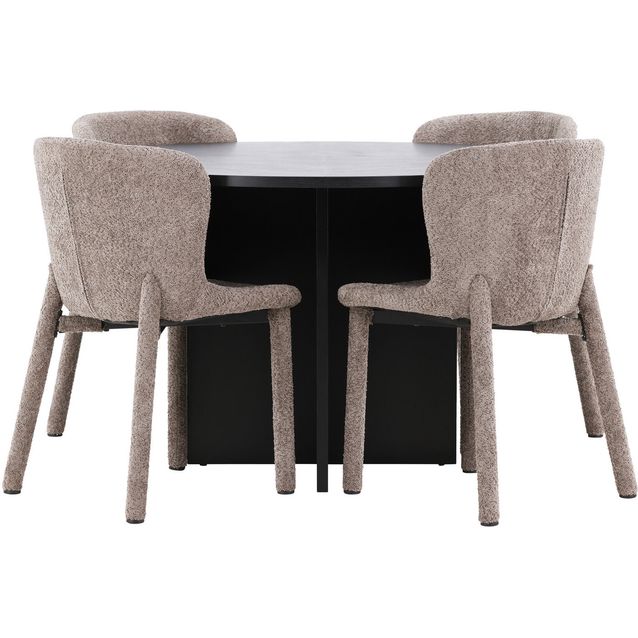Pyöreä ruokailuryhmä Venture Home, Ø120/170x120cm Strada-pöytä + 4 Astoria-tuolia, bouclé, eri värejä