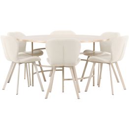 Pyöreä ruokailuryhmä Venture Home, Ø140cm vaalea Copenhagen-pöytä + 6 beigeä Lilja-tuolia