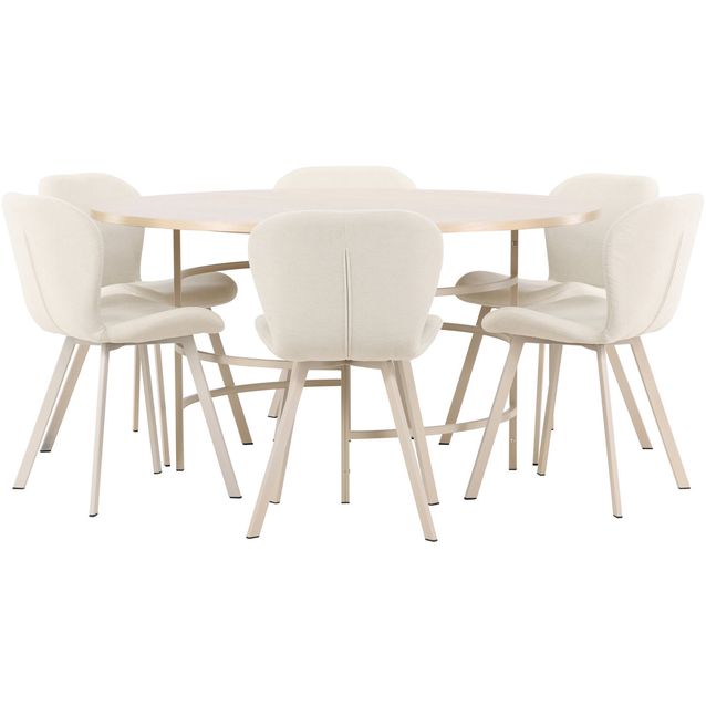 Pyöreä ruokailuryhmä Venture Home, Ø140cm vaalea Copenhagen-pöytä + 6 beigeä Lilja-tuolia