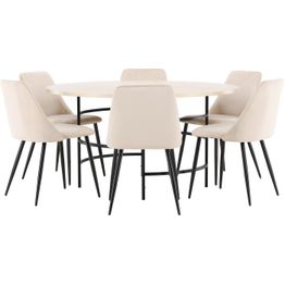 Pyöreä ruokailuryhmä Venture Home, Ø140cm vaalea Copenhagen-pöytä + 6 beige/mustaa Night-tuolia