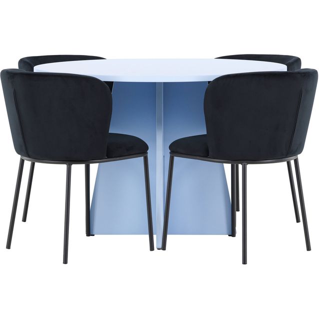 Pyöreä ruokailuryhmä Venture Home, Ø110cm sininen Bootcut-pöytä + 4 Edina-tuolia