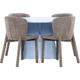 Pyöreä ruokailuryhmä Venture Home, Ø110cm sininen Bootcut-pöytä + 4 Astoria-tuolia, bouclé