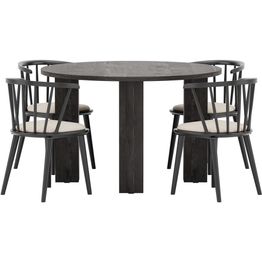 Ruokailuryhmä Venture Home, Juno-pöytä Ø120cm musta 3D + 4 Bobby-tuolia musta/beige