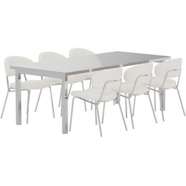 Ruokailuryhmä Venture Home, Cilo-pöytä 210x95x75cm hopea + 6 Chico-tuolia, kromi/valkoinen