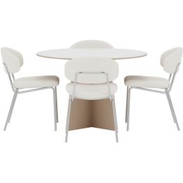 Ruokailuryhmä Venture Home, Bootcut-pöytä Ø110x75cm beige kivikuvio + 4 Chico-tuolia valkoinen