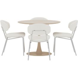 Ruokailuryhmä Venture Home, Glade-pöytä Ø100x75cm beige + 4 Chico-tuolia kromi/valkoinen