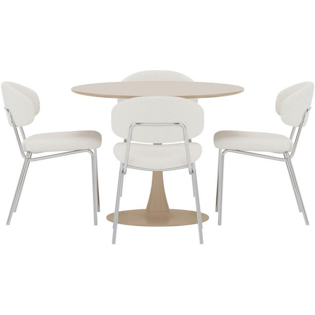 Ruokailuryhmä Venture Home, Glade-pöytä Ø100x75cm beige + 4 Chico-tuolia kromi/valkoinen