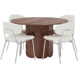 Ruokailuryhmä Venture Home, Tekla-pöytä Ø120x75cm + 4 valkoista Chico-tuolia