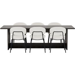 Ruokailuryhmä Venture Home, Milly-pöytä 100x235cm musta + 6 Chico-tuolia musta/valkoinen buklee