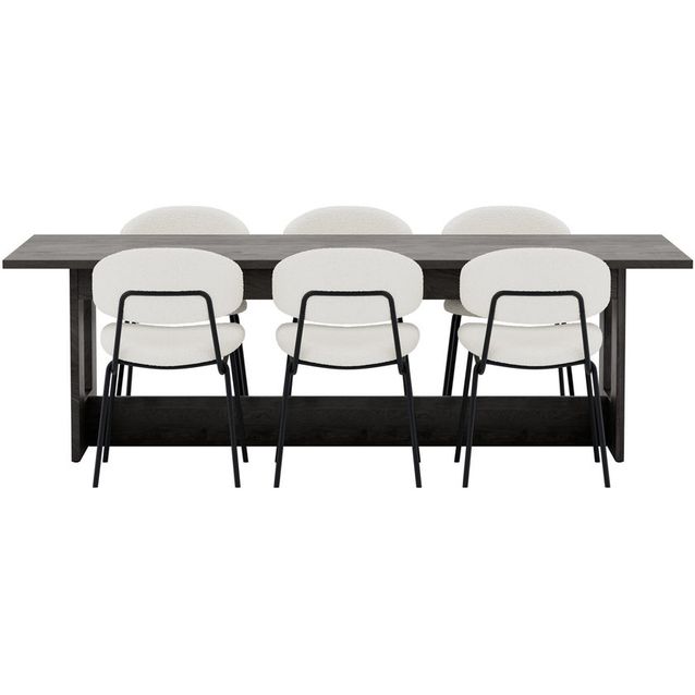 Ruokailuryhmä Venture Home, Milly-pöytä 100x235cm musta + 6 Chico-tuolia musta/valkoinen buklee