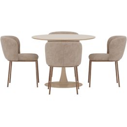 Ruokailuryhmä Venture Home, Glade-pöytä Ø100x75cm beige + 4 Edina-tuolia puukuvio/beige