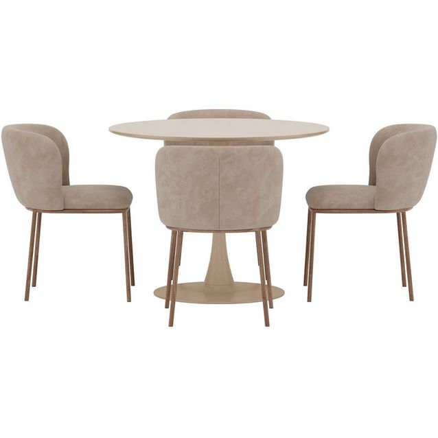 Ruokailuryhmä Venture Home, Glade-pöytä Ø100x75cm beige + Edina-4 tuolia puukuvio/beige