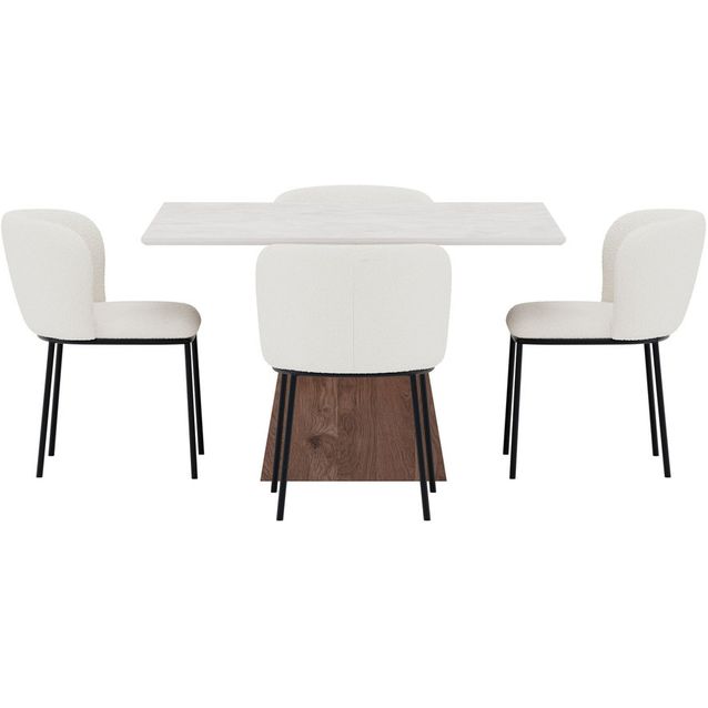 Ruokailuryhmä Venture Home, Cael-pöytä 120x120cm mocca/kivikuvio + 4 Edina-tuolia valkoinen